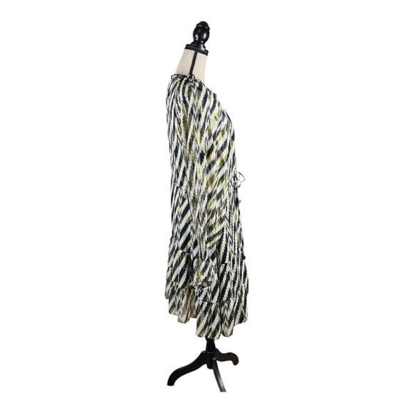 Figue Bohemian Rhapsody Kaia Metallic Zebra Stripe Puff Sleeve Silk Dress - Picture 3 of 5